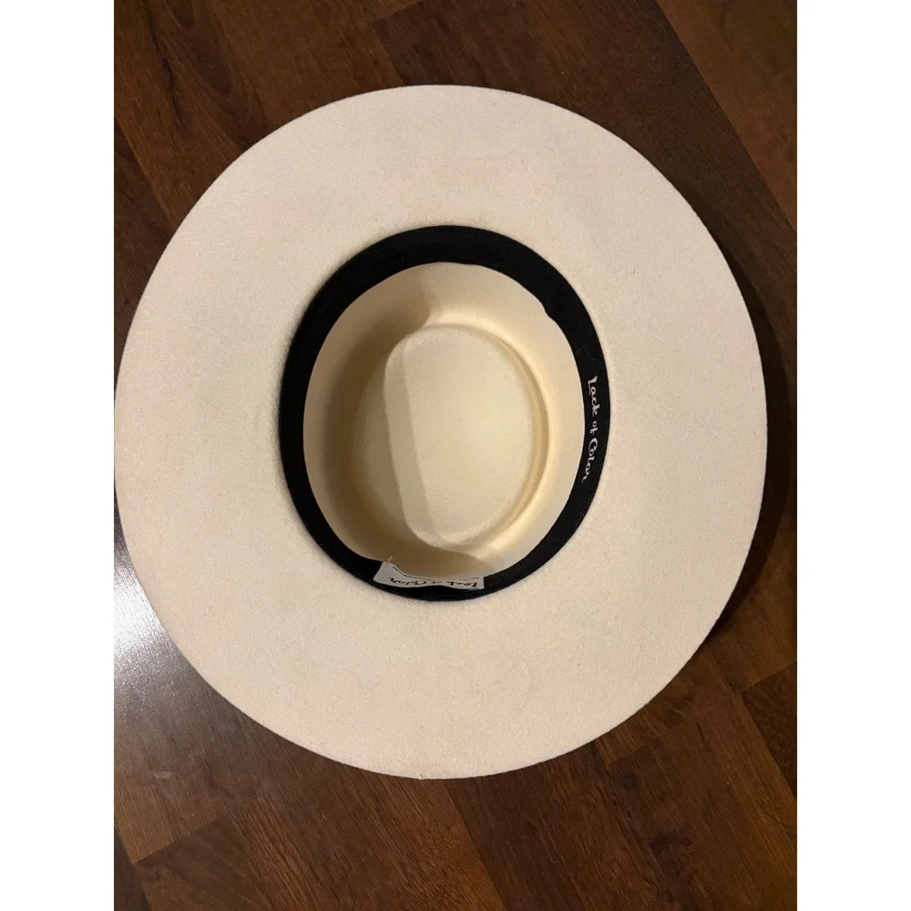 Lack of Color The Sierra Ivory Wool Boater Hat w/ Blue‎ Brocade Trim Size M 57cm